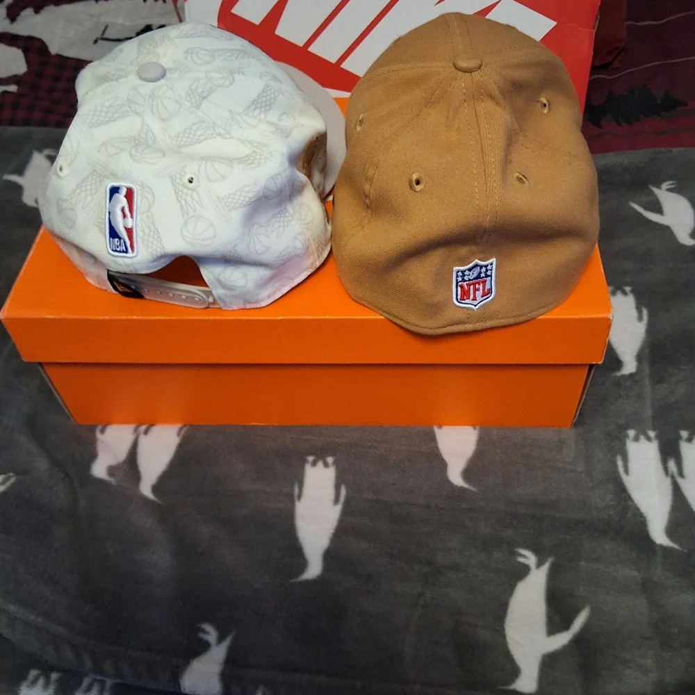 New Era Tan and White Championship Hats